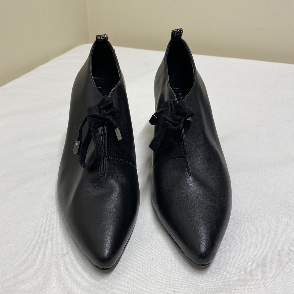 LOGO  by Lori Goldstein Josephine Black Leather Pointy Toe Lace Up Heels Size 7 - Picture 4 of 12